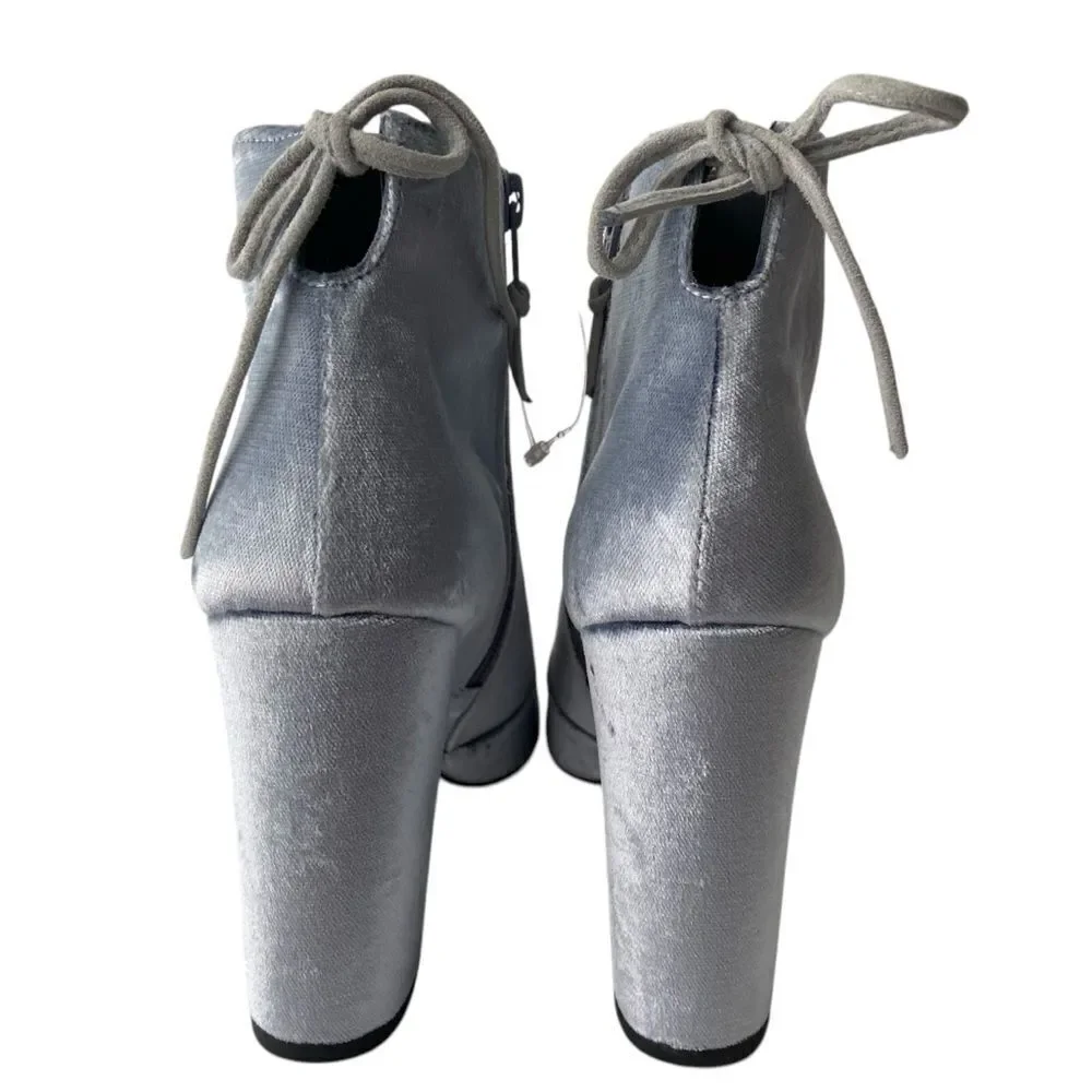Stuart Weitzman Grandy Silver Bluish Steel Pane Velvet Ankle Boots Size 6.5M